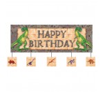 Dino Theme Giant Party Banner w 5 Attached Cutouts (152.4cm X 50.8cm)